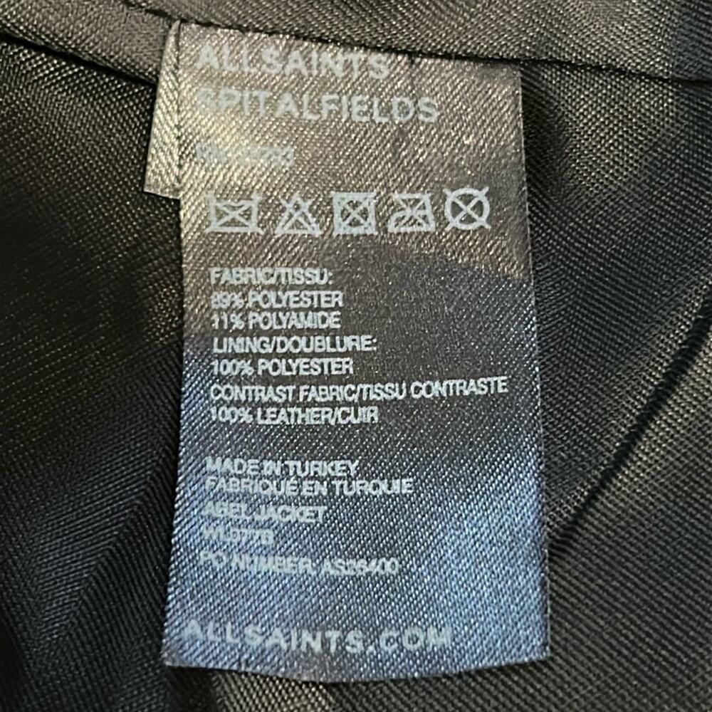 Woman’s Allsaints Abel Biker Jacket Black Leather Contrast Sleeves Size 4 - Picture 8 of 12